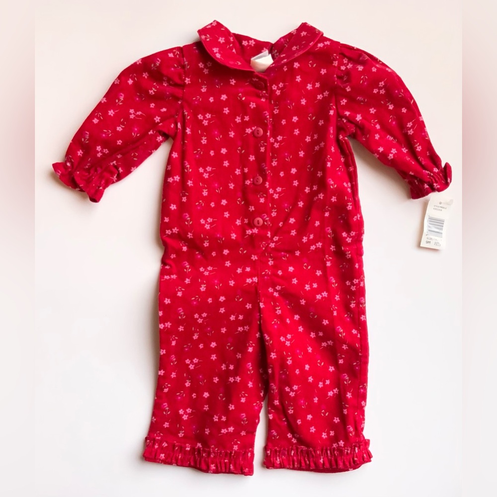 Vintage 90s Red Floral Baby Velvet Jumpsuit